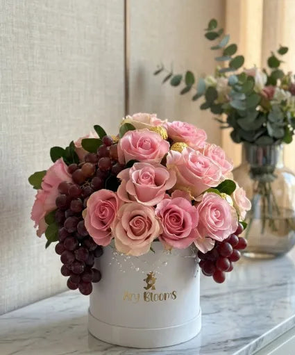 Pink roses, Grapes and Chocolates